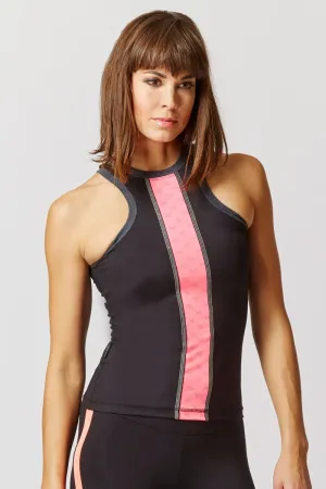 Reversible High Neck Running Vest with Reflective Panel Black-Pink