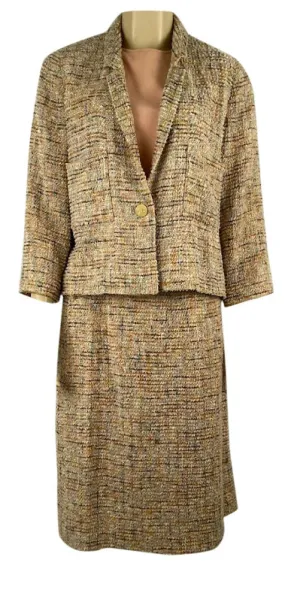 Vintage Chanel Tweed Multicolor Suit Jacket Set US 12